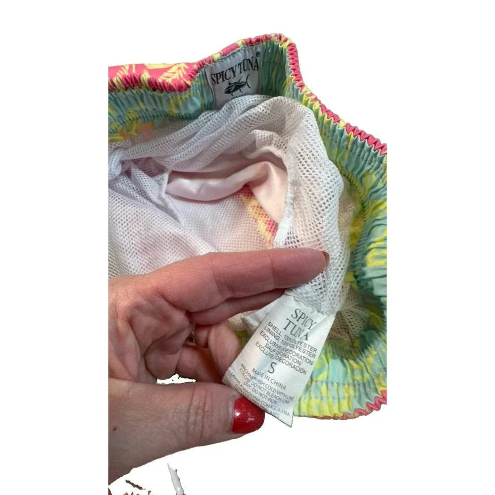 Spicy Tuna Men's Tropical Pink & Yellow Swim Trunks Size SMALL.  EUC